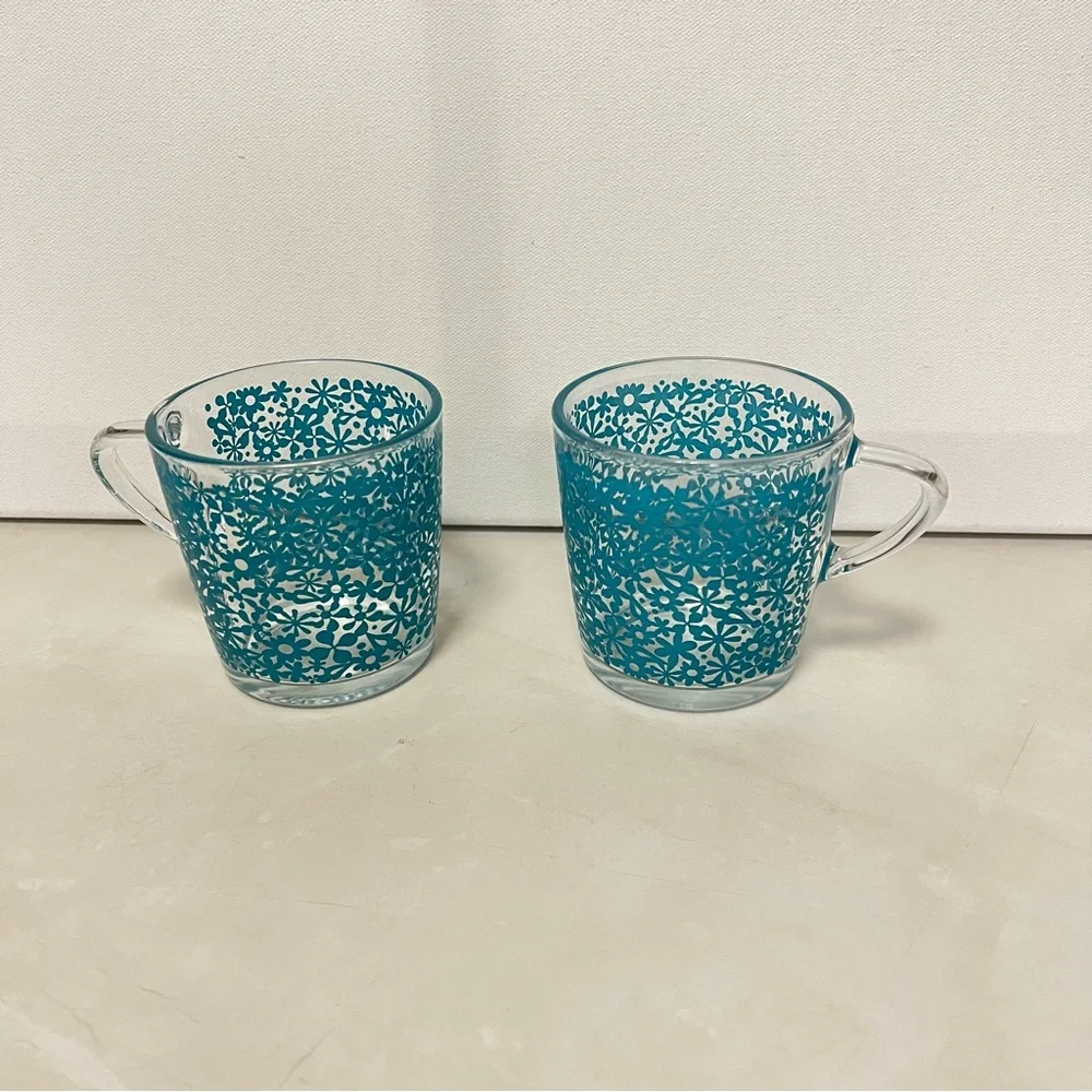 IKEA Denmark Flower Power Glass Coffee Tea Mugs 8 Ounces